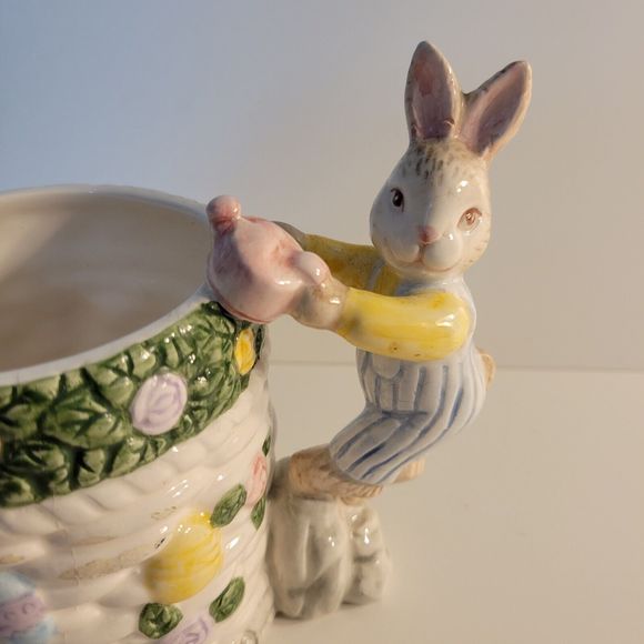 1994 Fitz & Floyd Omnibus Basket Weave Easter Garden Mug w/ Bunny Handle‎ - Picture 2 of 7